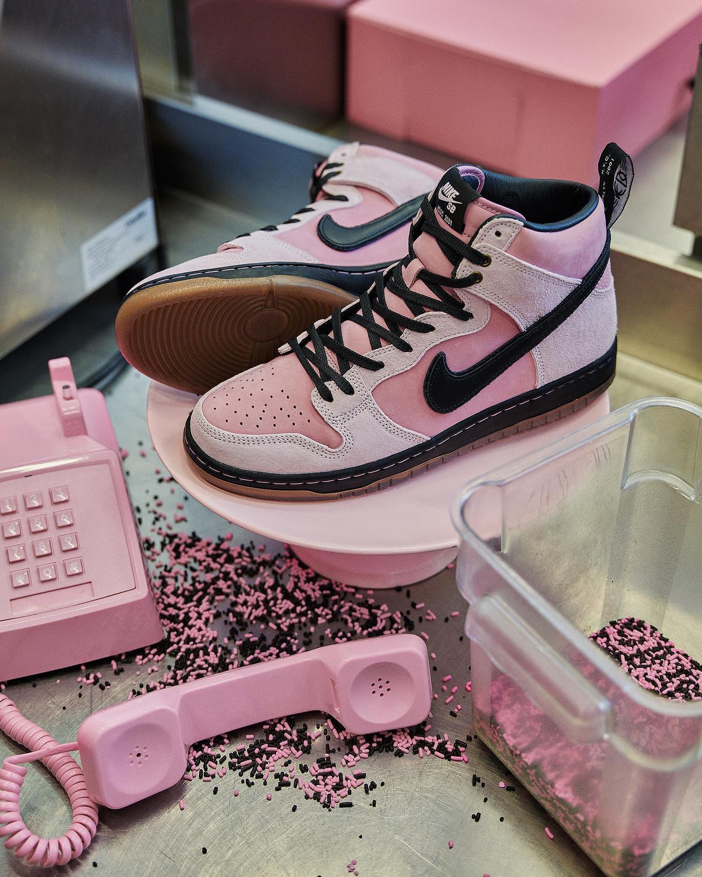 🧁🧁🧁Posted @withregram • @nikesb With the right ingredients baking for 20 years, @kcdcskateshop pulls an SB Dunk High out the oven raised to perfection. Rich pinks set the foundation while bold blacks hit the midsole, Swoosh, and liner. A clear gum outsole and oversized heel tab nod to NYC’s punk scene of years past.The SB Dunk High by KCDC is available Friday, April 29 at KCDC and Saturday, April 30 exclusively in select skate shops. Learn more at  in @nikesb bio.