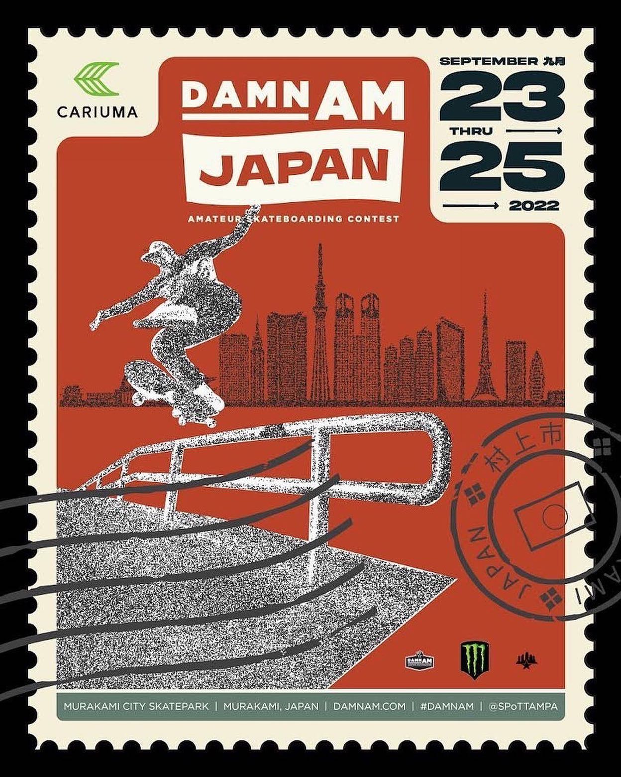 レジストが再開しました！『2022 DAMN AM Japan presented by Cariuma』 が2022.9.23〜9.25の3日間村上市スケートパークにて開催！スケートボードの世界最高峰コンテスト『SLS』への登竜門となる『TAMPA AM』の出場権をGETできる日本開催の貴重な機会となっています#SPoTTampa#DamnAm